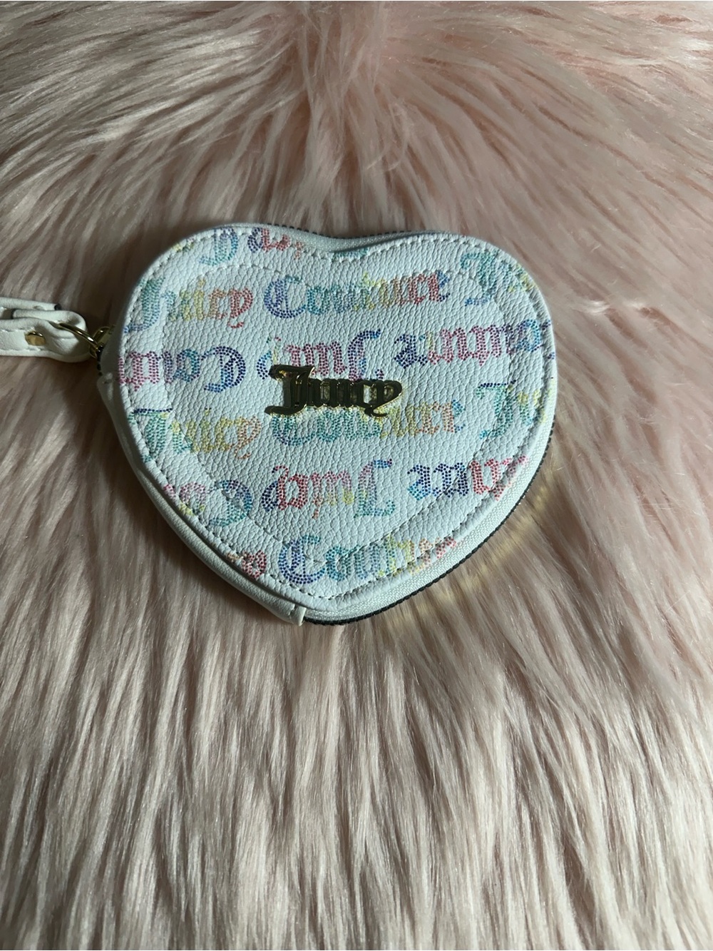 Juicy Couture White Heart Coin Purse with Pastel Logo Print